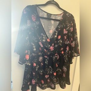 Torrid V Neck Faux Wrap Floral Shirt